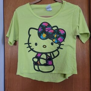 Sanrio Hello Kitty Neon Lime Graphic Tee with Floral Bow